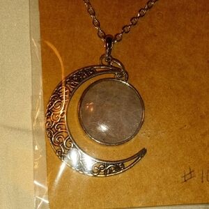 Hand Made Nebraska River Rock Elegant Silver Crescent Moon Pendant Necklace